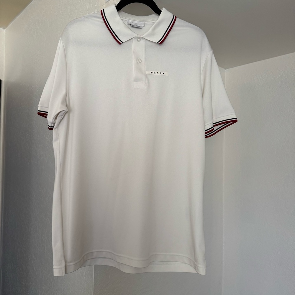 Authentic Prada White Polo Shirt with Classic Collar and Logo